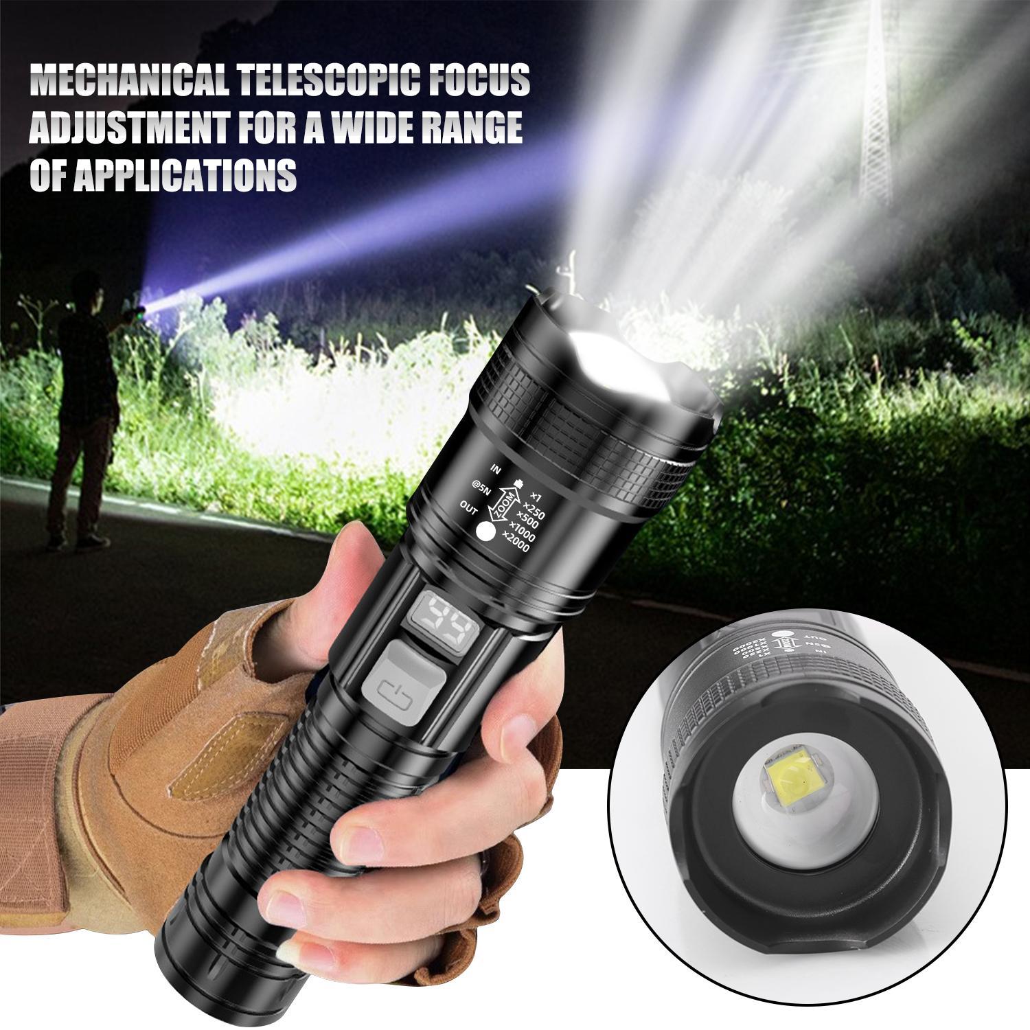 High Lumen LED Rechargeable Tactical Flashlight,with Battery Level Indicator & USB-C Port,Essential for Camping/Hiking/Emergency/Travel
