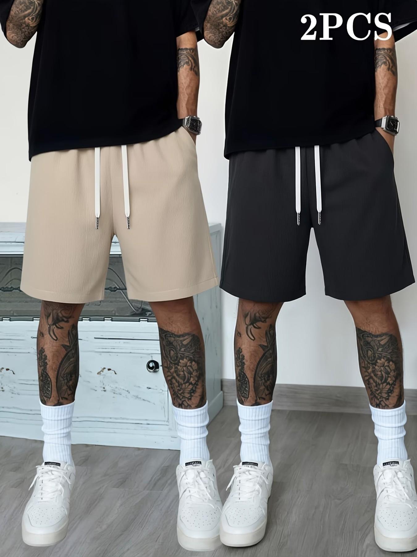 Men's 2-Pack Casual Loose-Fit Shorts, Breathable Five-Quarter Pants for Outdoor Sports, Summer Beach Volleyball Vacation Shorts