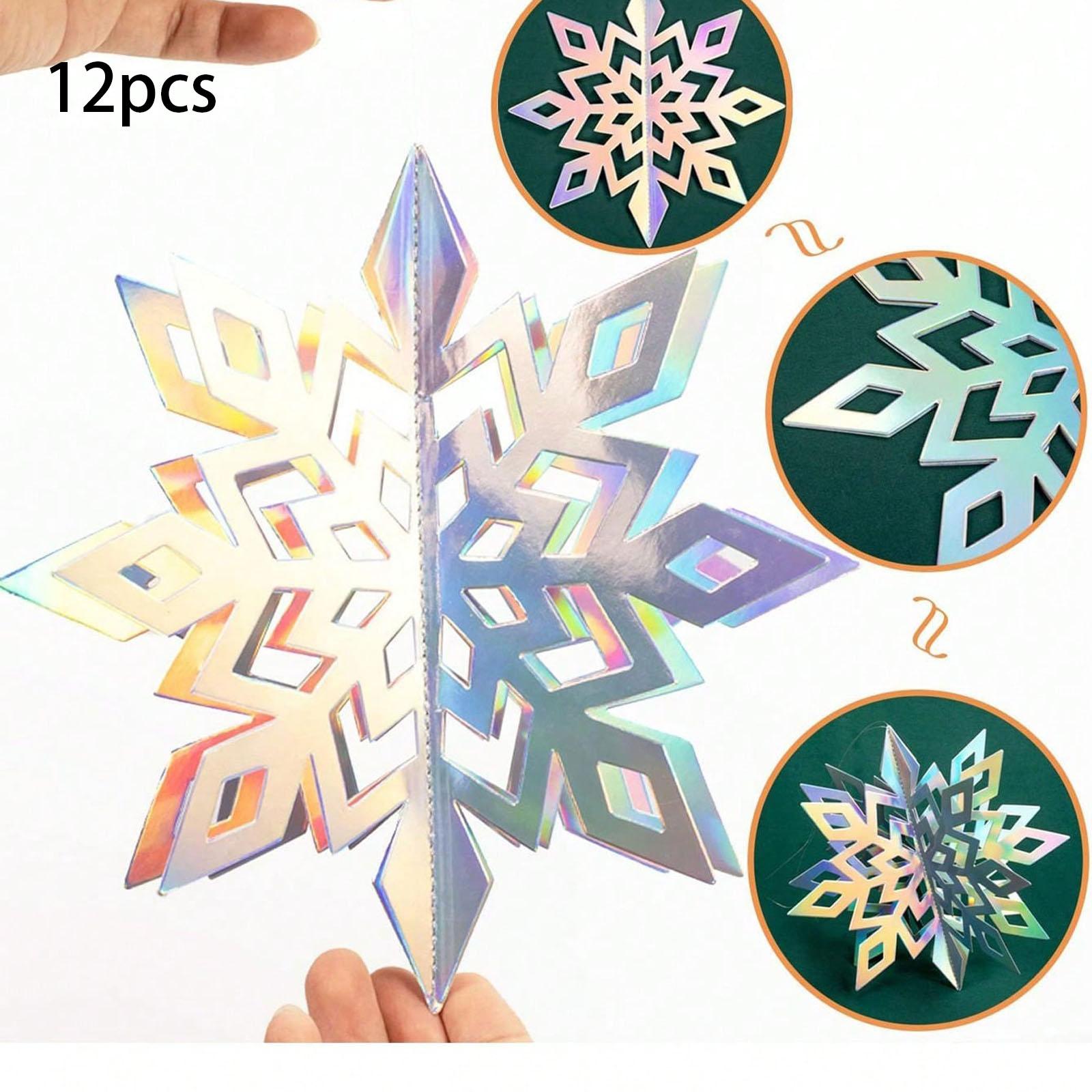 Christmas Hanging Snowflake Decor Set, 6/12 Pieces, 3D Rainbow Paper Snowflakes, Winter Wonderland, Christmas & Birthday Party Decoration