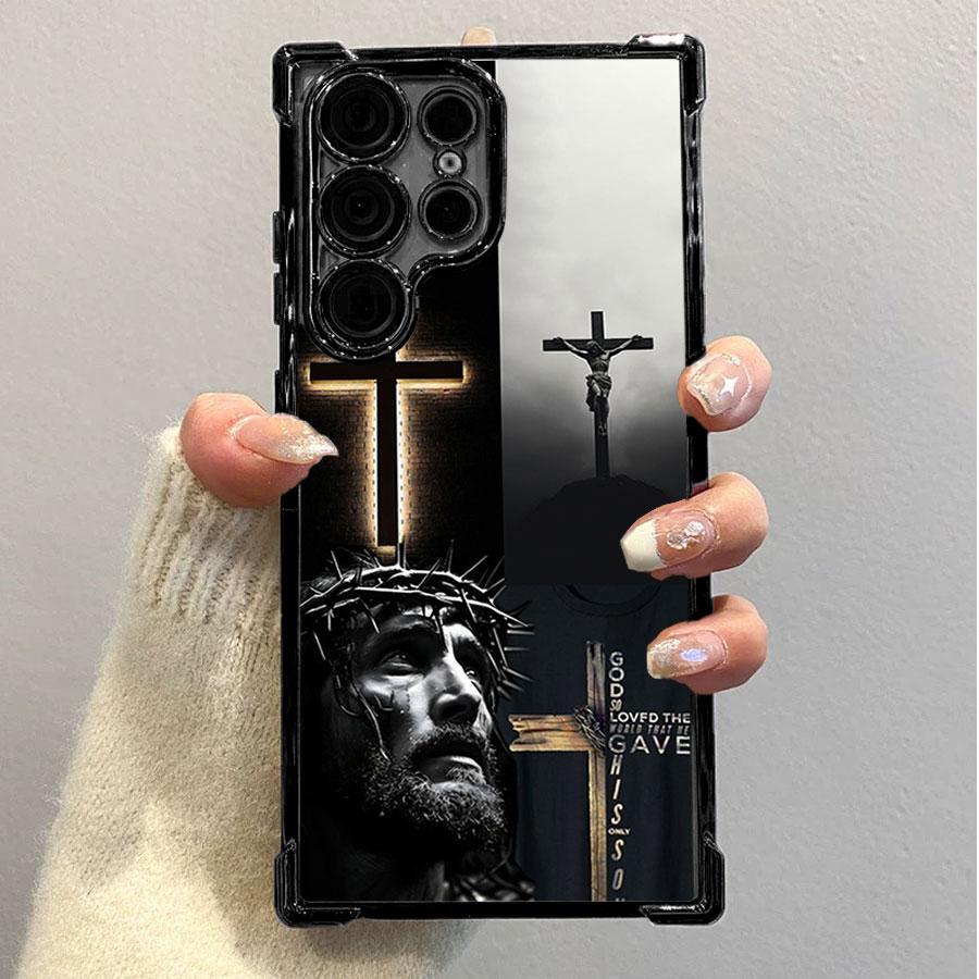Jesus Clear Protective Four Comers Air Cushion Anti-drop CellPhone Case Clear BracketPhone Case For SAMSUNG GALAXY S22 S23 S24 FE ULTRA PLUS Four Corners Cases #SMYS8