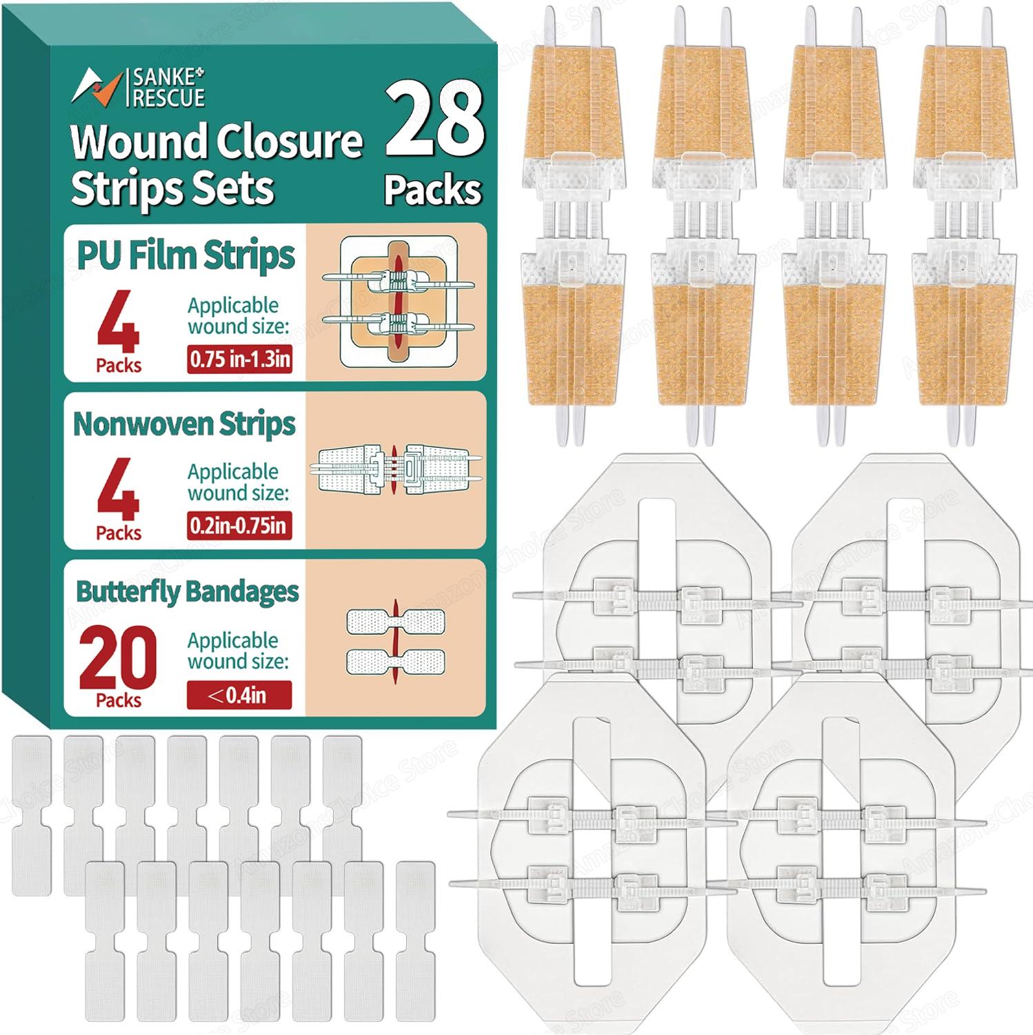 Sanke Rescue 14/28 Pack Wound Closure Strips Zipper Bandages Emergency Laceration Closure Kit Repair Wounds Closures Device