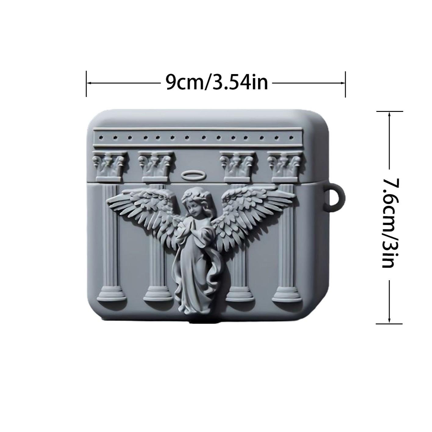 3D Angel Earphone Case, Vintage Roman Column Silicone Protector, Compatible with AirPods 1/2/3/4/pro, Unique Artistic Design