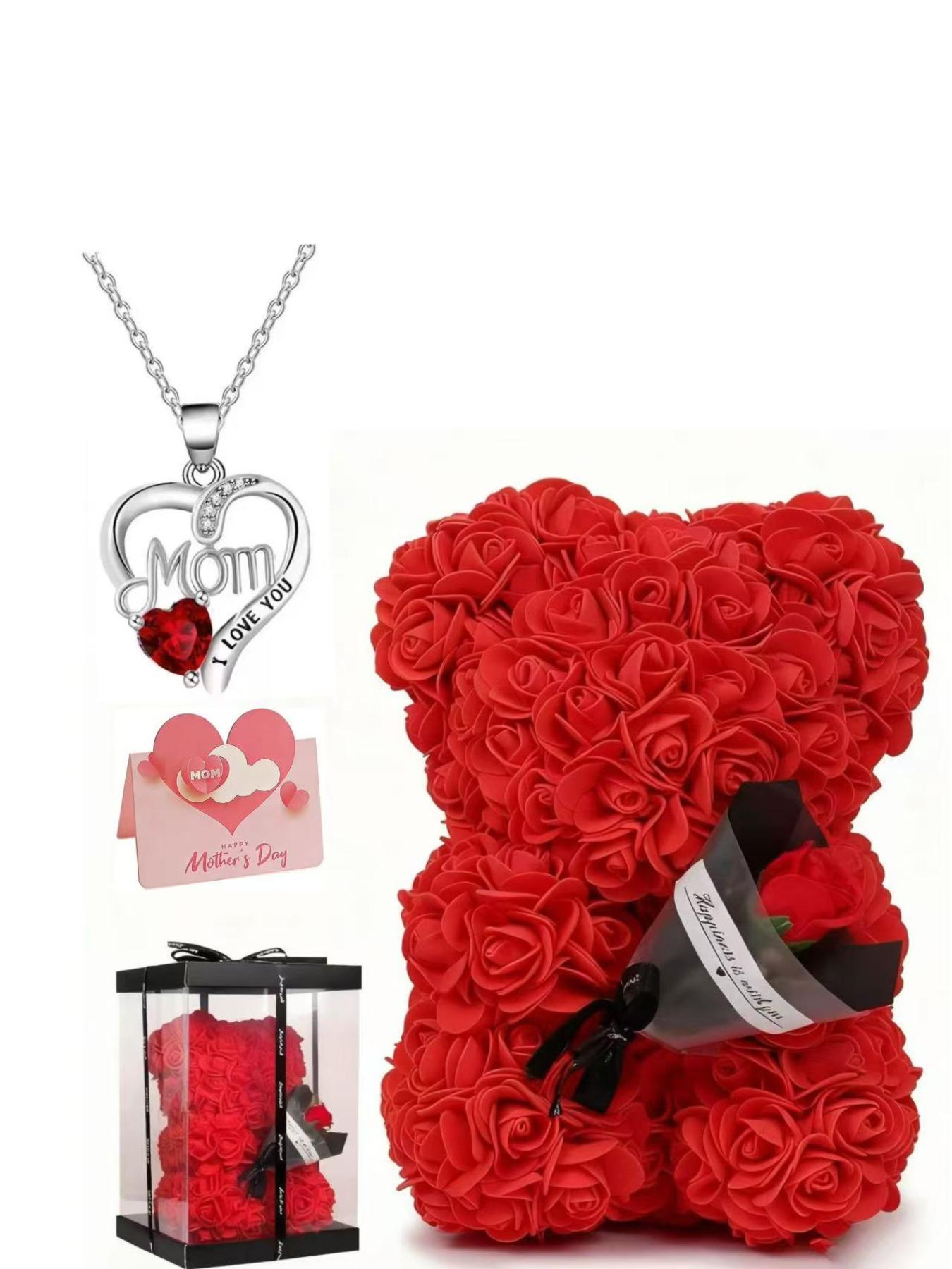 Bear Necklace Gift Card Set, Perfect Birthday Present, Ideal Valentine's Day & Christmas Gift, Eternal Flower Bear Boxed