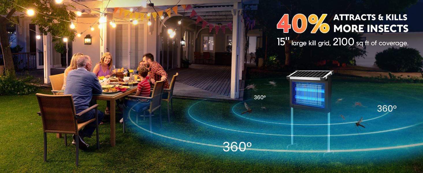Solar Bug Zapper Outdoor,  Mosquito Zapper , Waterproof Portable Fly Zapper, Rechargeable Electric Mosquito Zapper, Cordless Fly Insect Mosquitos Trap for Patio Yard Home Garden Camping