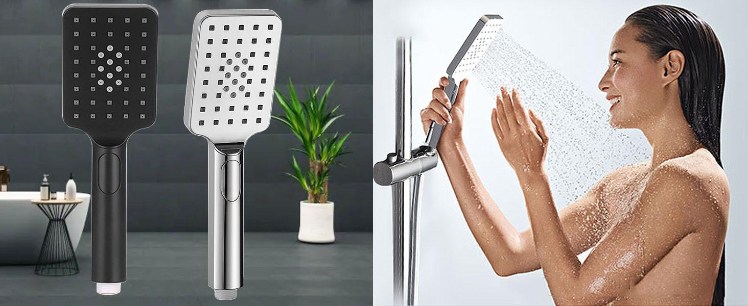 Rain shower head with handheld spray,10''High Pressure Rainfall Shower Head / 3 Setting Handheld Shower head Combo with 11'' Extension Arm and 78" Extra Long Hose/Square Rain shower head