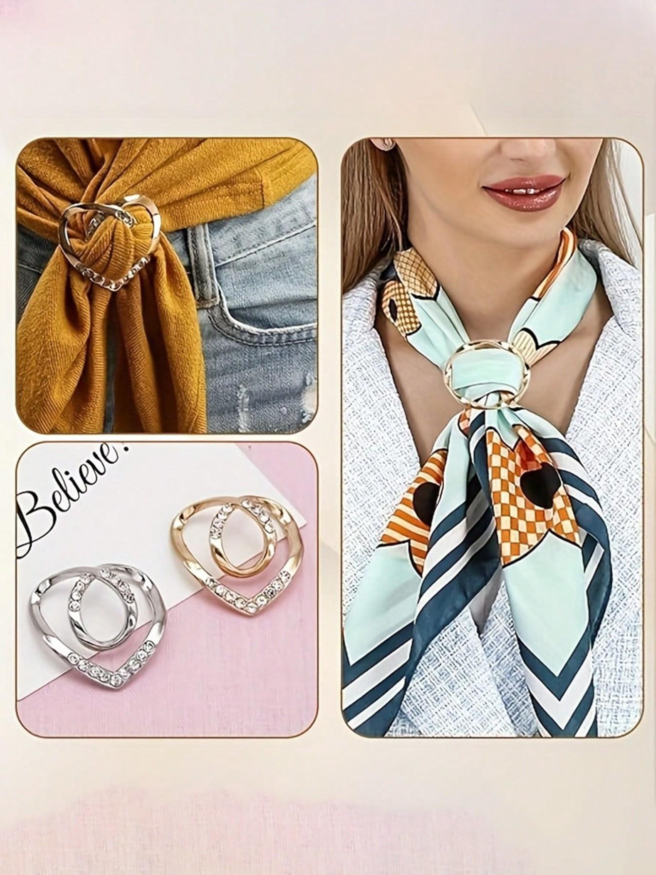 6-Piece Artificial Pearl Hollow Heart Jacket Sweater Badge Fashion Accessories, Silk Scarf Ring T-Shirt Clip, DIY Jewelry Set