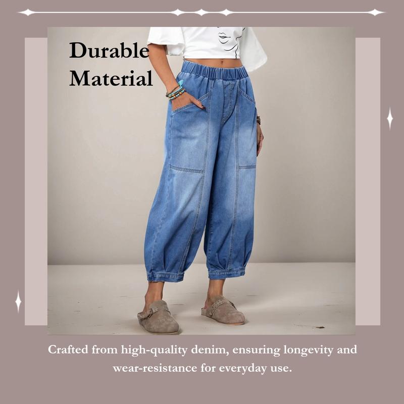 Women's Plaid Loose-Fit Denim Jeans, Casual All-Seasons Comfortable Design, Perfect for Daily Wear & Outdoor Activities