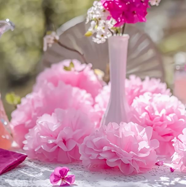 Pink Decor 30pcs Set of Sweet Handmade Paper Flower Balls – Hanging Decorations in Various Sizes, Perfect for Engagement Weddings, Birthday Parties, and Home Outdoor Decoration, Pink Series