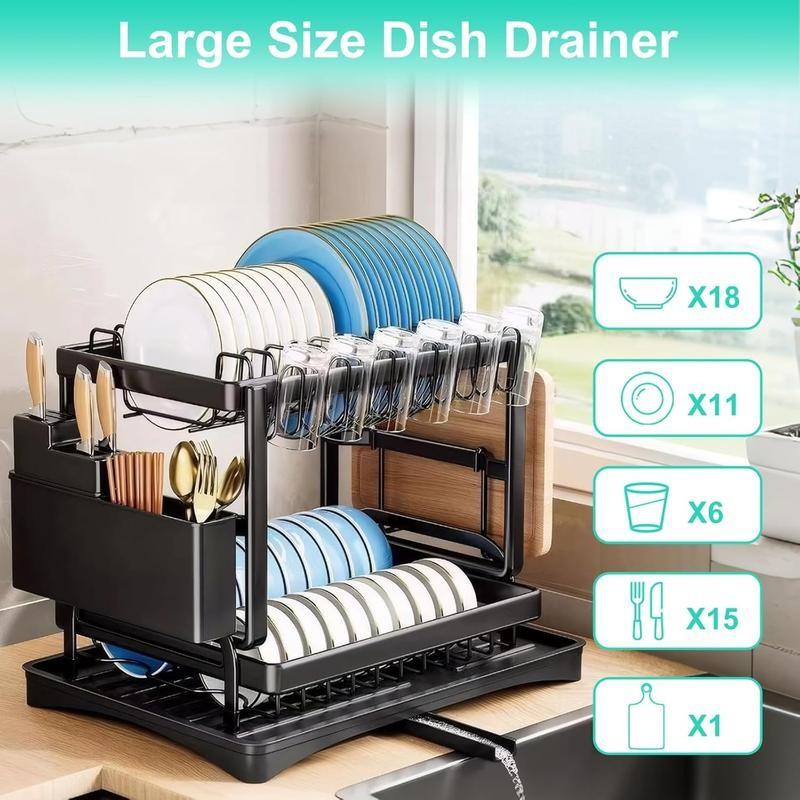 Kitchen Multi-Functional Drain Rack, Dish Draining Shelf, Countertop Bowl Drying Rack, Small Storage Organizer for Bowls and Plates
