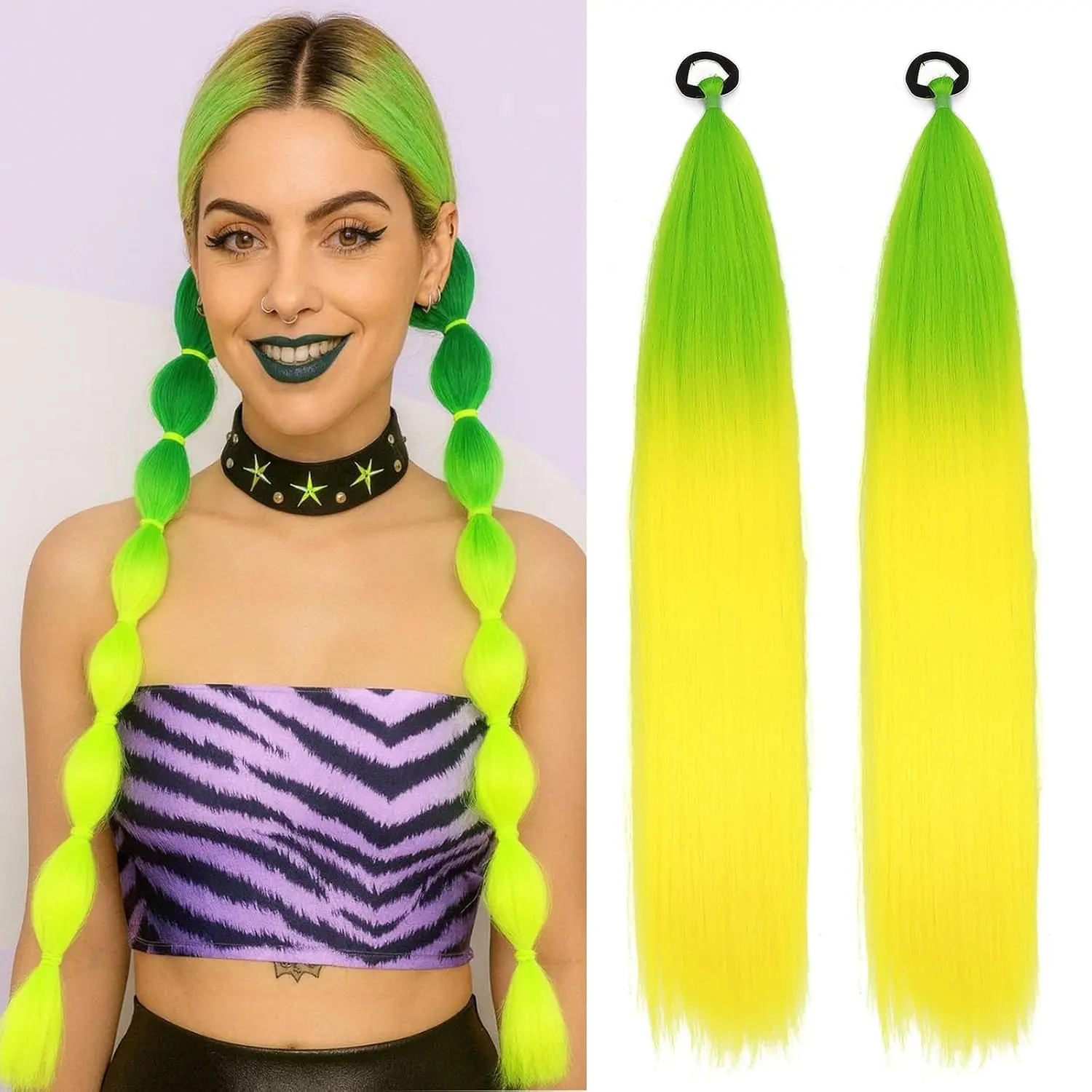 Orange Ponytail Extension 2 Pack Braid Ponytail Extension with Elastic Tie Straight Sleek Wrap Around Long Braid color Hair Extensions Ponytail 26 Inch