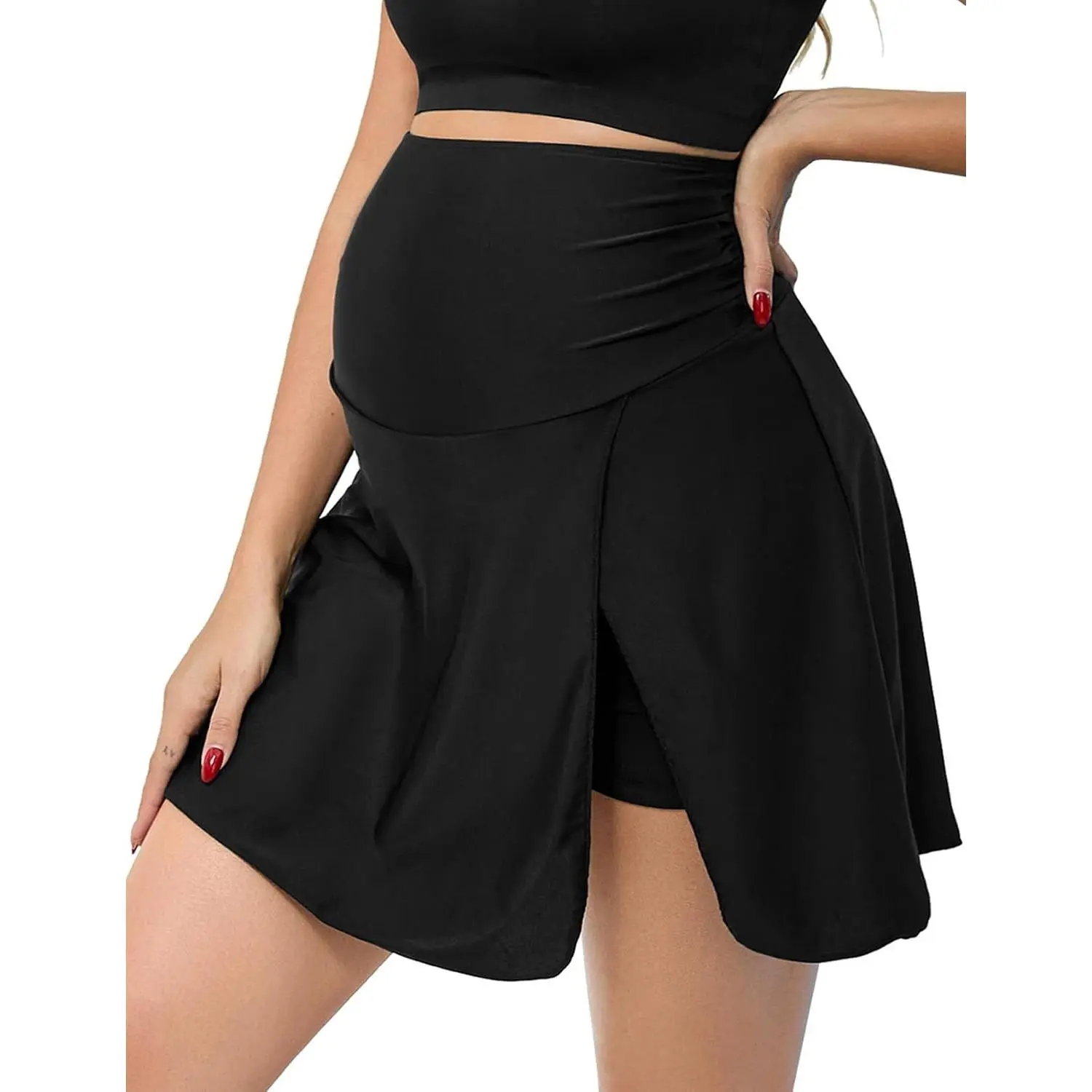 Maternity Swim Skirt with Shorts High Waisted Swim Skorts Swimsuit Bathing Suit Tankini Bottoms Pregnancy Swimwear