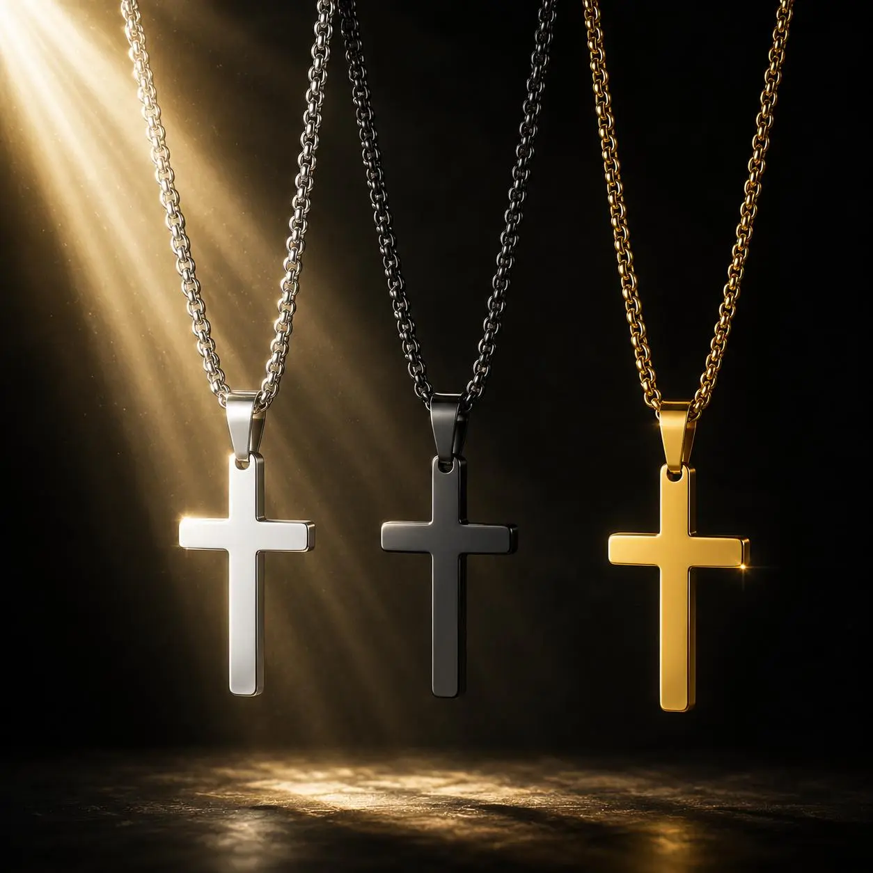 304L Stainless Steel Cross Pendant Necklace Unisex Golden, Black, Silvery Retro Cross Pendant Adjustable Cuban Twist Chain Stackable Jewelry Gifts Cross Chain Necklaces for Men Women