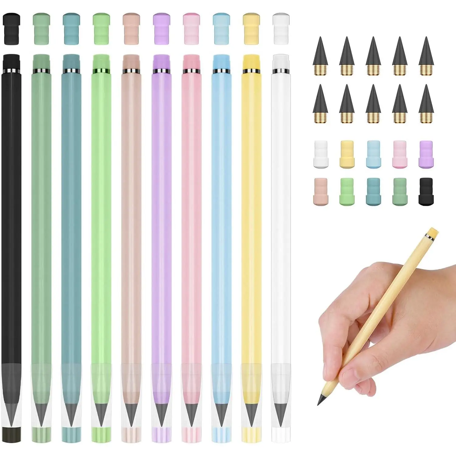 Inkless Pencil,7PCS Infinity Pencils with Extra 7 Eraser  Inkless Everlasting Pencil with 7 Replaceable Nibs for Students Writing Drawing  Office School Supplies