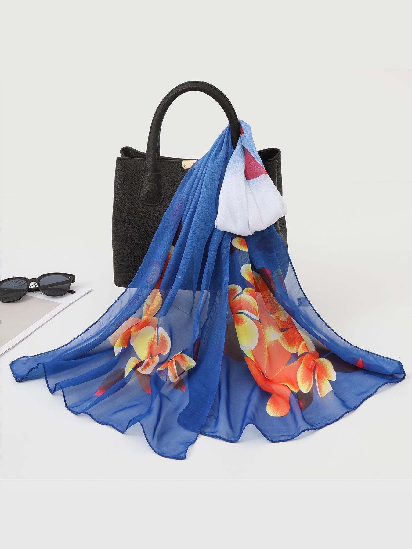 Elegant Floral Long Scarf for Women, Loose-Fit Summer Shawl, Warm Neck Protector, Spring & Fall Accessory, Gift Idea, Square Dance Wrap