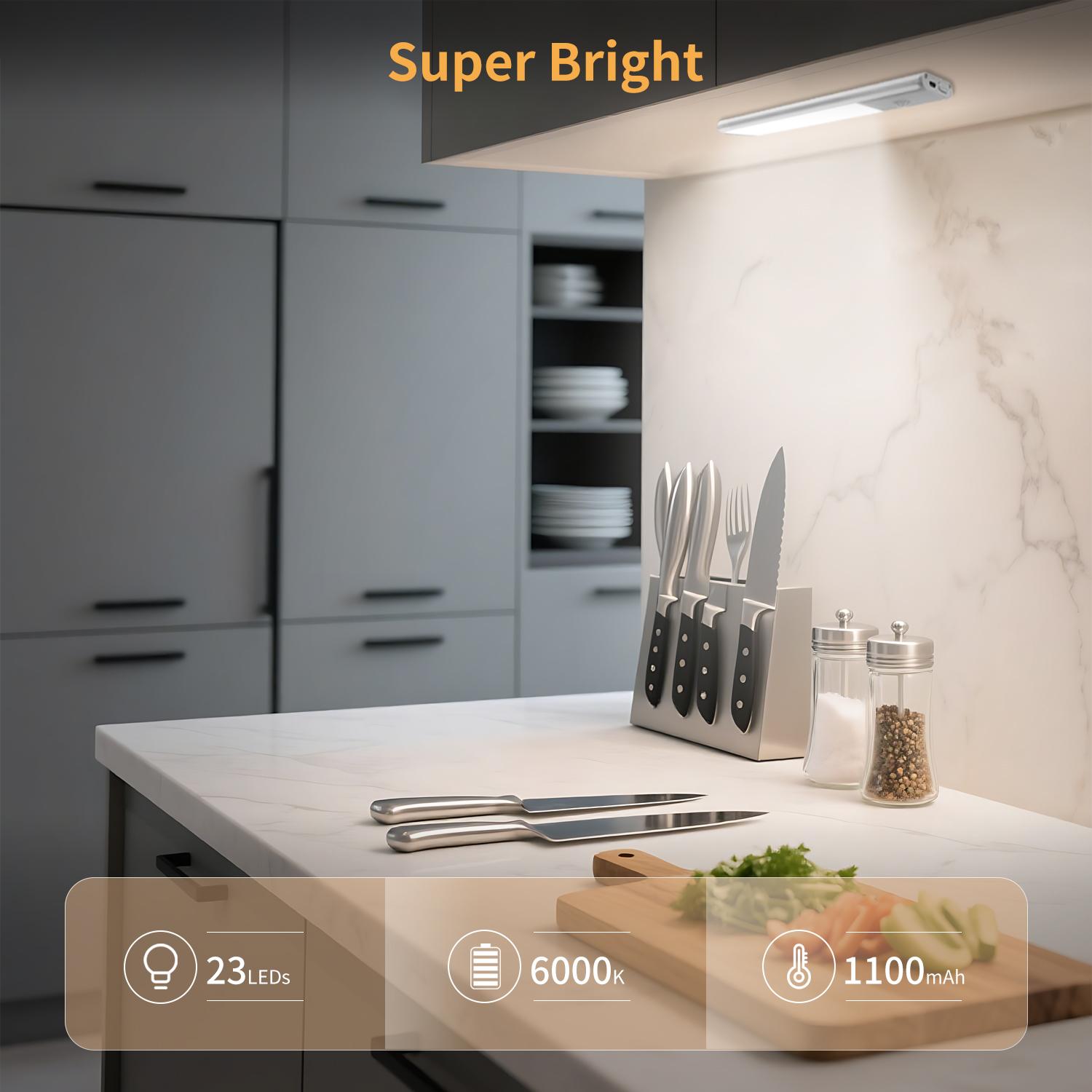 WEDEESUN 2 Pack Under Cabinet Light 23 LED Indoor Motion Sensor Light 1100mAh Rechargeable for Kitchen Staircase Closet Night Lights Multifunctional Lighting