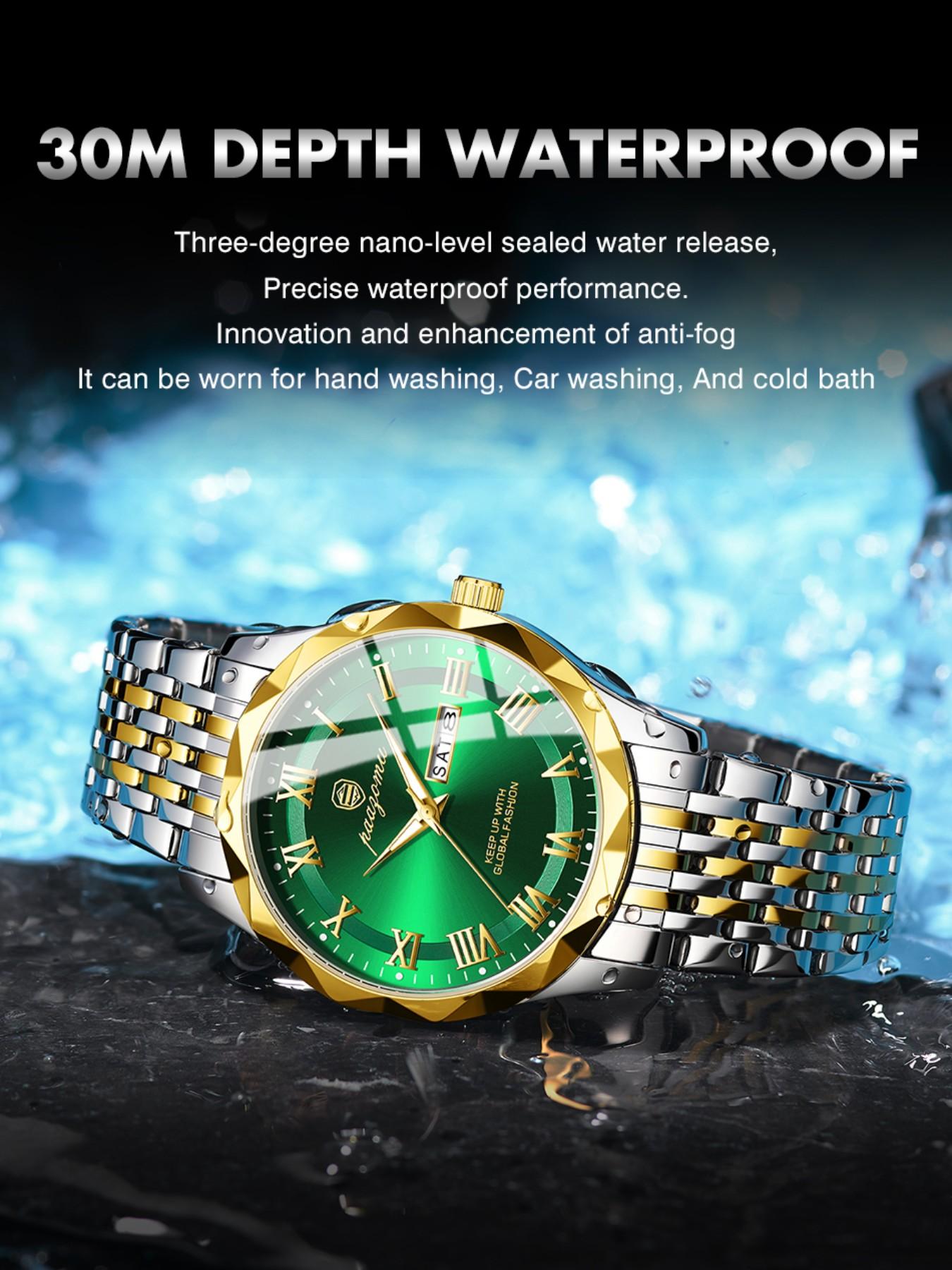 Paazomu Brand Steel Belt Dual Calendar Men's Quartz Watch 6367, Stylish Timepiece for Everyday Wear, Durable and Reliable Design