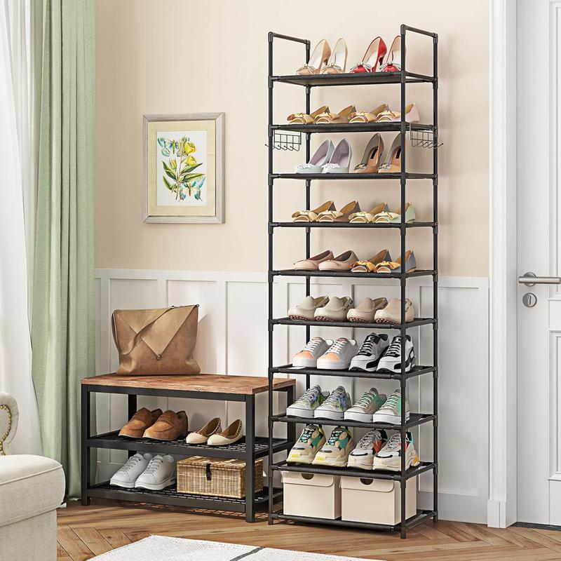10-Tiers Shoe Rack for Cloest, Tall Shoe Organizer for Entryway Bedroom Hallway, Shoe Storage Large Capacity for 20-24 Pairs of Shoes and Boots, Narrow Metal Shoe Shelf with Hooks ,New Year Gift, Waterproof 10-Tiers Shoe Rack for Cloest, Tall Shoe Organizer for Entryway Bedroom Hallway, Shoe Storage Large Capacity for 20-24 Pairs of Shoes and Boots, Narrow Metal Shoe Shelf with Hooks ,New Year Gift, Waterproof