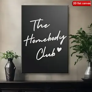 1 piece "Home Club" framed canvas wall art - Modern minimalist black and white poster, featuring white cursive letters and a heart shape, with a wooden frame, waterproof painting, ready to hang, suitable for living room, bedroom, office - Housewarming gif