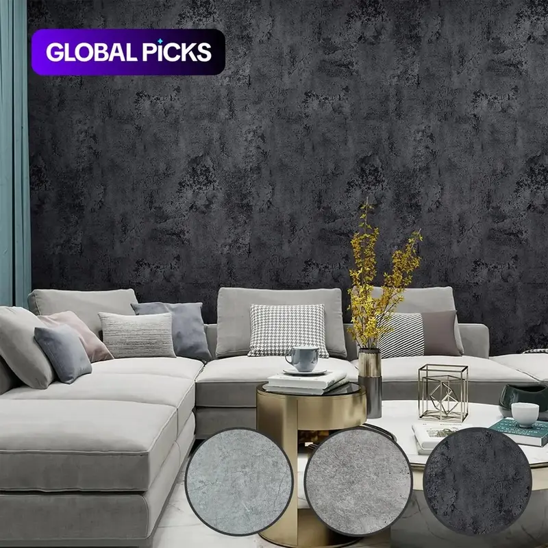 Dark Grey Cement-Texture Peel-and-Stick Wallpaper, Waterproof Self-Adhesive Contact Paper with Grid Backing, Easy-to-Cut Removable Decor for Bedroom, Living Room, Bathroom, Kitchen & Furniture Makeovers