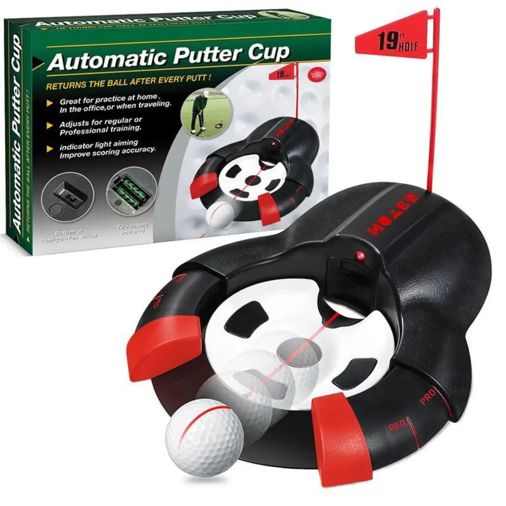 Golf Automatic Putting Ball Return Cup - Golf Adjustable Electric Putting Cup, Auto Returning Golf Cup Training Aid for Indoor/Outdoor Practice with a red Guide line Golf Training Aids