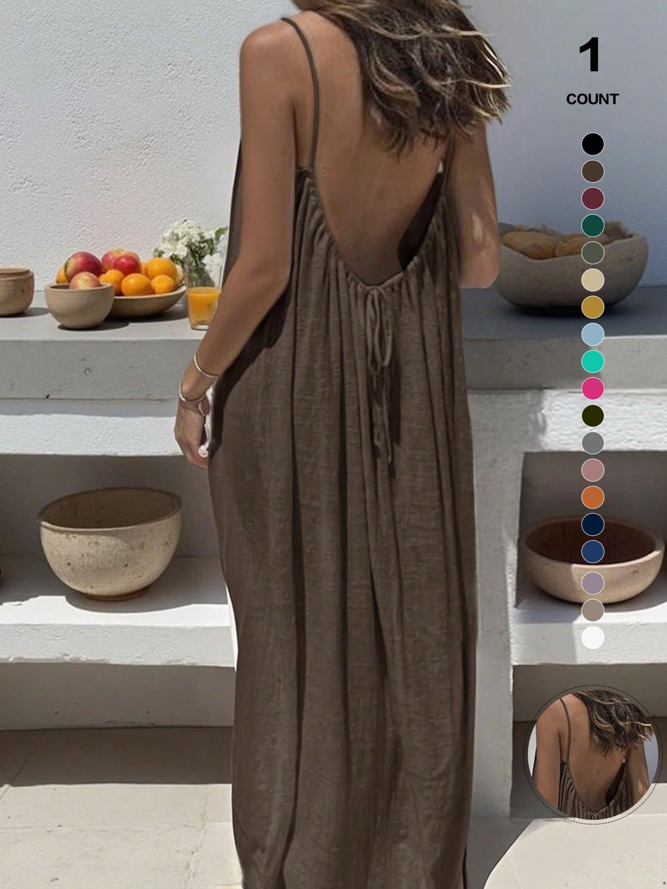 New Women's Backless Strap Sleeveless Dress, Loose Fit Homewear, Sexy Sleepwear, Beach Cover-Up, Multiple Colors & Sizes Available