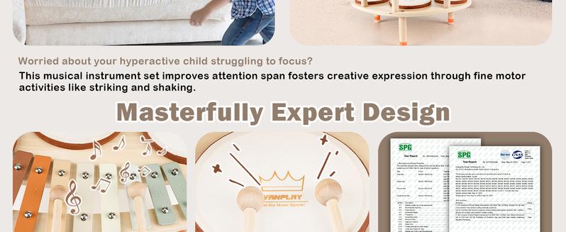 Joyreal Drum Set with Xylophone for Kids - 4 in 1 Musical Instruments Set for Toddlers, Wooden Montessori Toys, Christmas Birthday Gifts Ideas