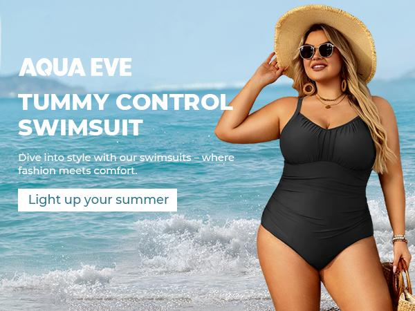 Aqua Eve Plus Size Swimsuit for Women Tummy Control One Piece Bathing Suit Vintage Swimwear Aqua Eve Plus Size Swimsuit for Women Tummy Control One Piece Bathing Suit Vintage Swimwear