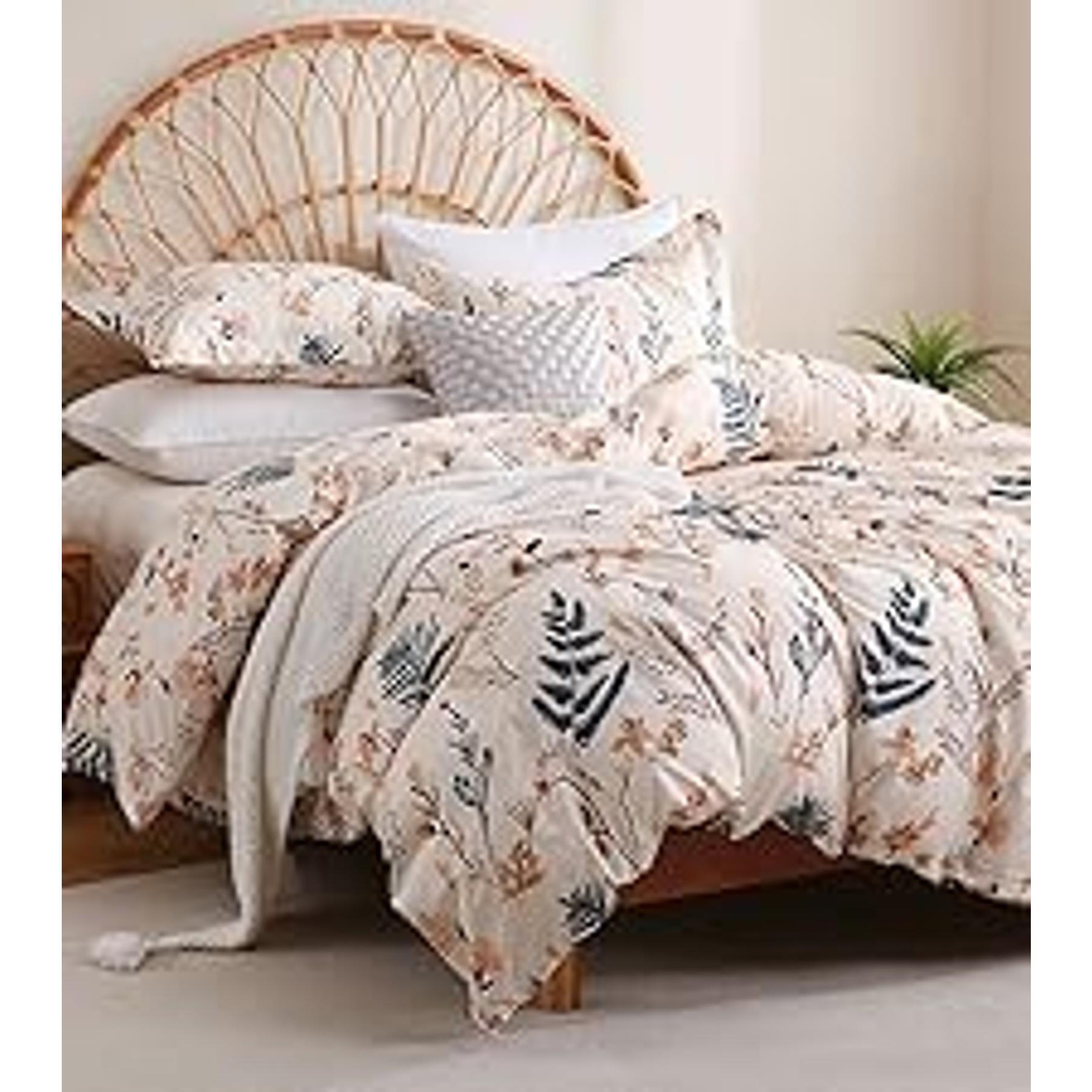 Boho Floral Printed Sheet Set Queen Size 4 Piece, Soft Botanical Pattern Microfiber Sheets Extra Deep Pocket