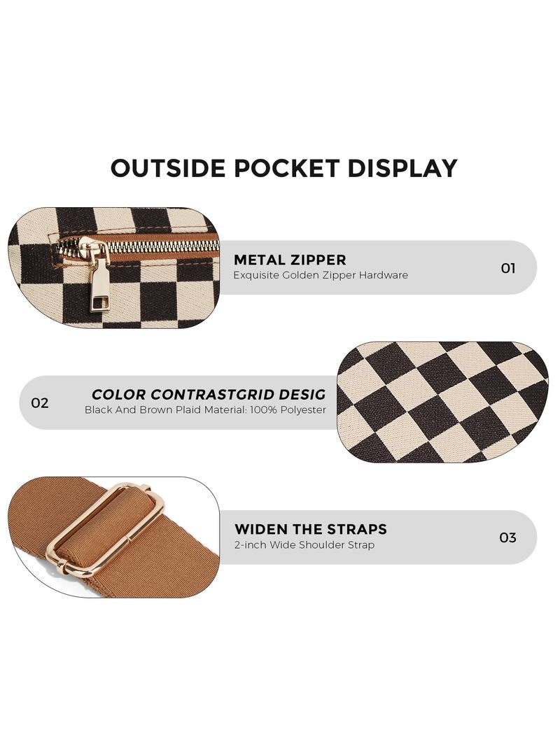 Fashionable Checkerboard Pattern Bag, Casual Versatile Zipper Shoulder Bag with Adjustable Strap and Coin Purse, Stylish Minimalist Commuting Lightweight Shoulder Women's Bag, Adjustable Crossbody Bag