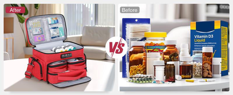 Zannaki Medicine Bag with 3 Removable Pouches, First Aid Bags Empty with Combination Lock, Double Layers Pill Bottle Organizer with Shoulder Strap, Large Medication Travel Storage for Medical Supplies