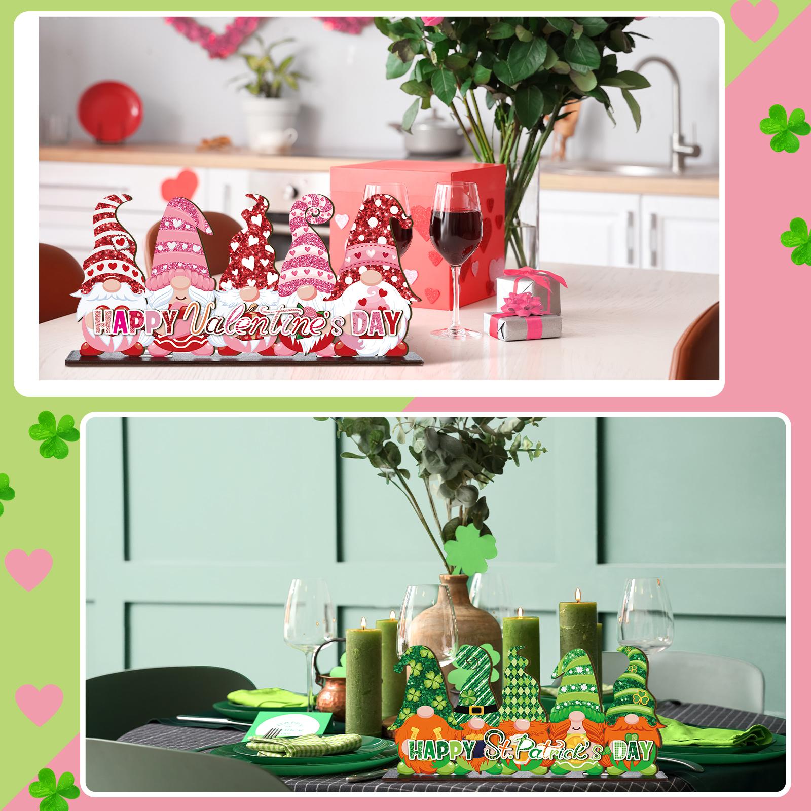St. Patrick's Day & Valentine's Day Reversible Gnome Wood Signs, Double Sided Irish Theme Wooden Standing Blocks & Love Car Rose Truck Heart Decor, Table Centerpiece for Tiered Tray Farmhouse Kitchen, Ideal for Irish Families, Gnome Lovers & Couples Gift