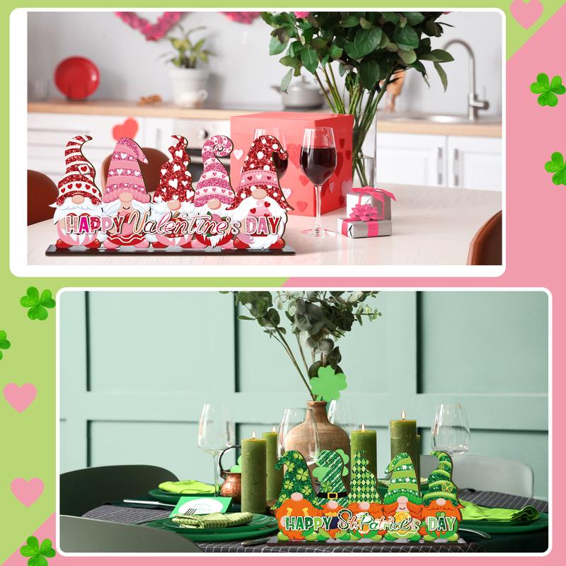 St. Patrick's Day & Valentine's Day Reversible Gnome Wood Signs, Double Sided Irish Theme Wooden Standing Blocks & Love Car Rose Truck Heart Decor, Table Centerpiece for Tiered Tray Farmhouse Kitchen, Ideal for Irish Families, Gnome Lovers & Couples Gift