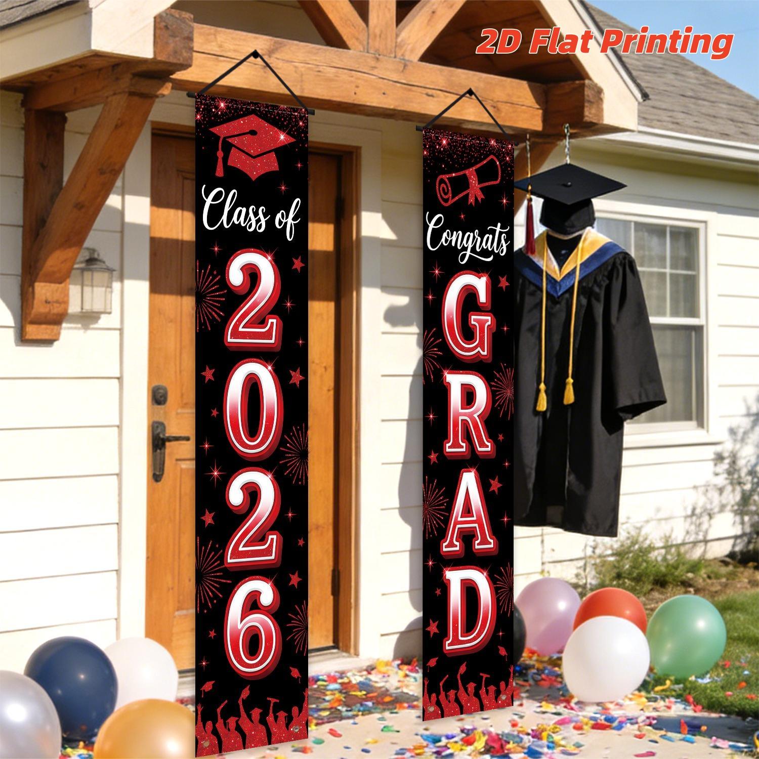 2dflat2 Graduation Banner Set, Gold Glitter, Cap & Diploma Elements, Perfect for 2026 Graduation Celebration, Campus Event Decor