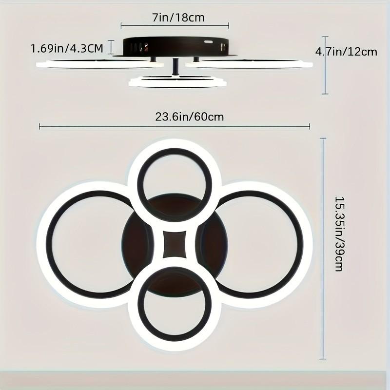 Modern LED Ceiling Light, 4-Light Ring Acrylic Recessed Ceiling Lamp, Living Room Bedroom Kitchen Dining Office Use, Interior Lights, Lighting Fixture, 3000k-6500k
