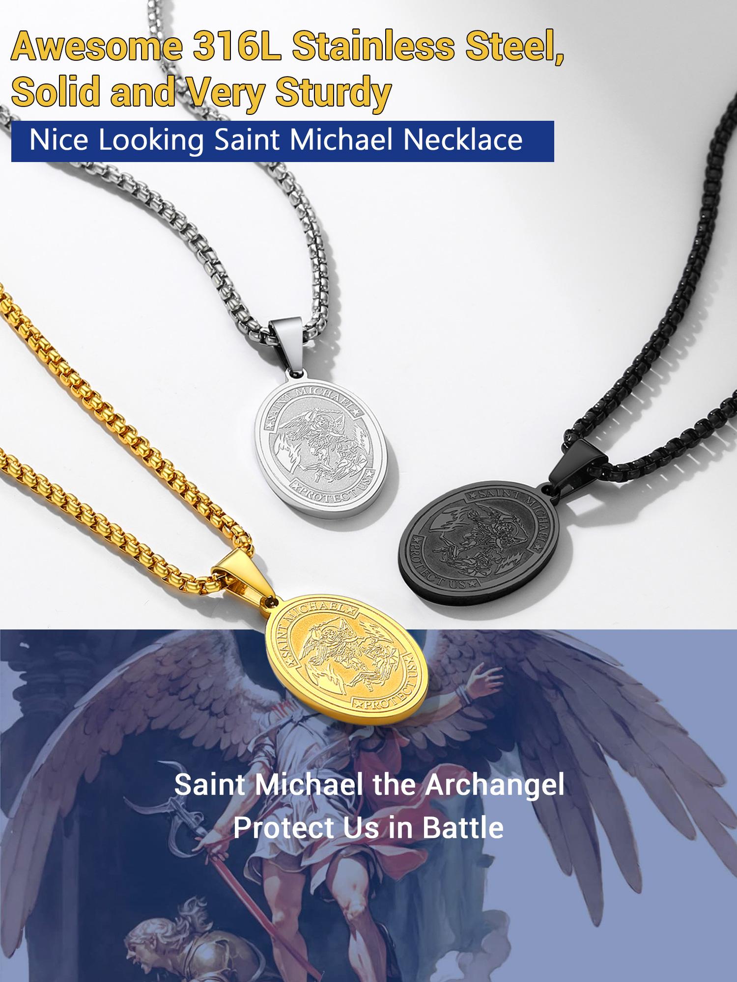 FatihHeart the Archangel Necklace Catholic Saint Pendant Necklace Stainless Steel