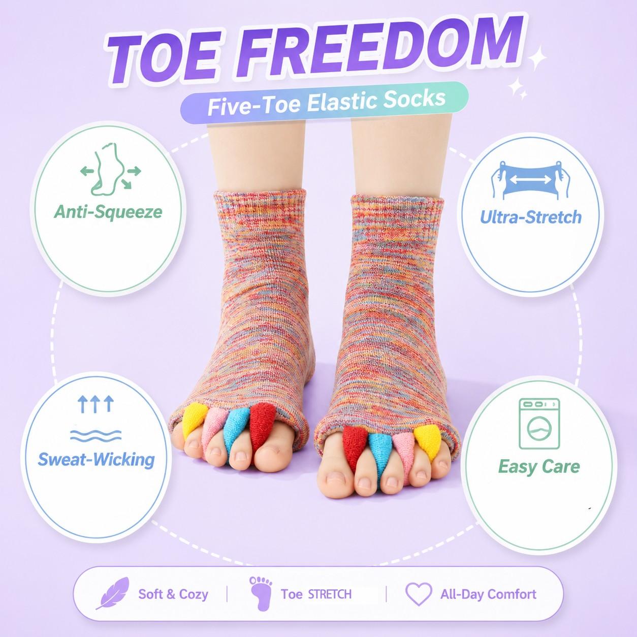 Five-Toe Separator Socks for Men Women, Breathable Comfort Toeless Socks, Massage Socks for Yoga, Walking, Gym, and Daily Use