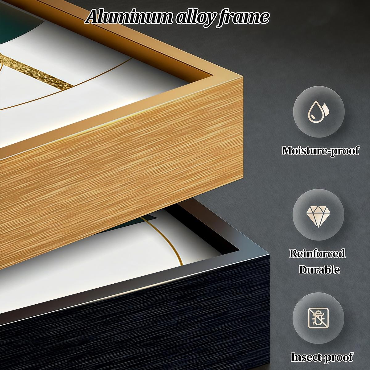 3 Counts Aluminum Alloy Framed Painting, Geometric Gold And Green Abstract Shapes Pictures, Home Decoration For Living Room, Bedroom, Office, Restaurant, Hallway Wall Decor, Odorless Print Artwork, Luxury Perfect Gift For Friends And Family