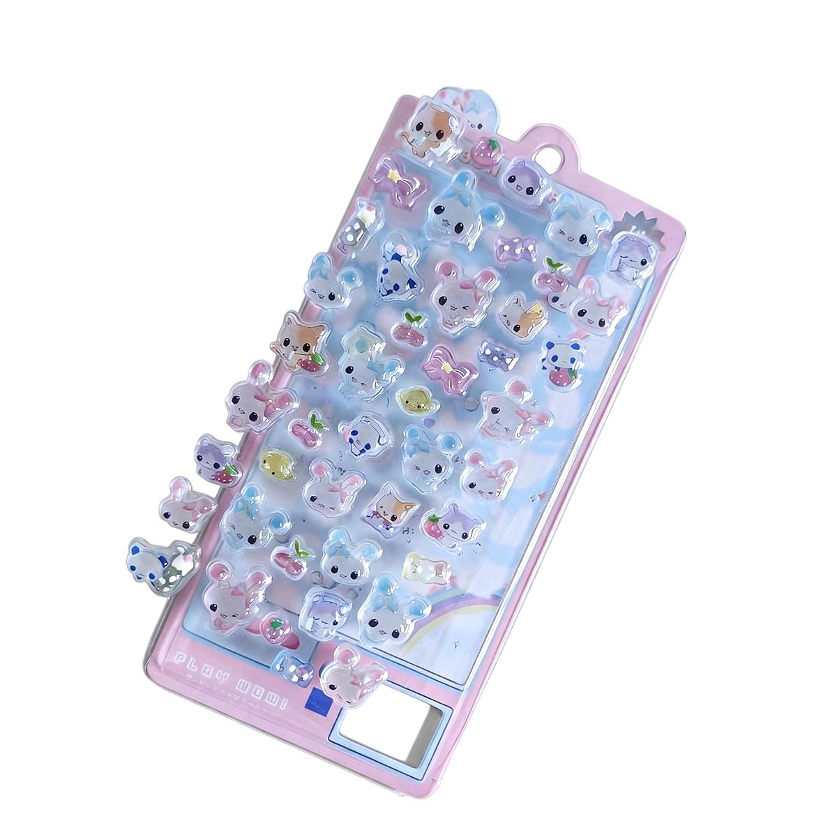 Cartoon 3D Embossed Crystal Sticker, Mixed Color Resin Self-Adhesive Decal, DIY Decoration for Journals, Phone Cases, Notebooks, Semi-Bulk Gifts, Mobile Phone Accessory, Cellphone Accessory