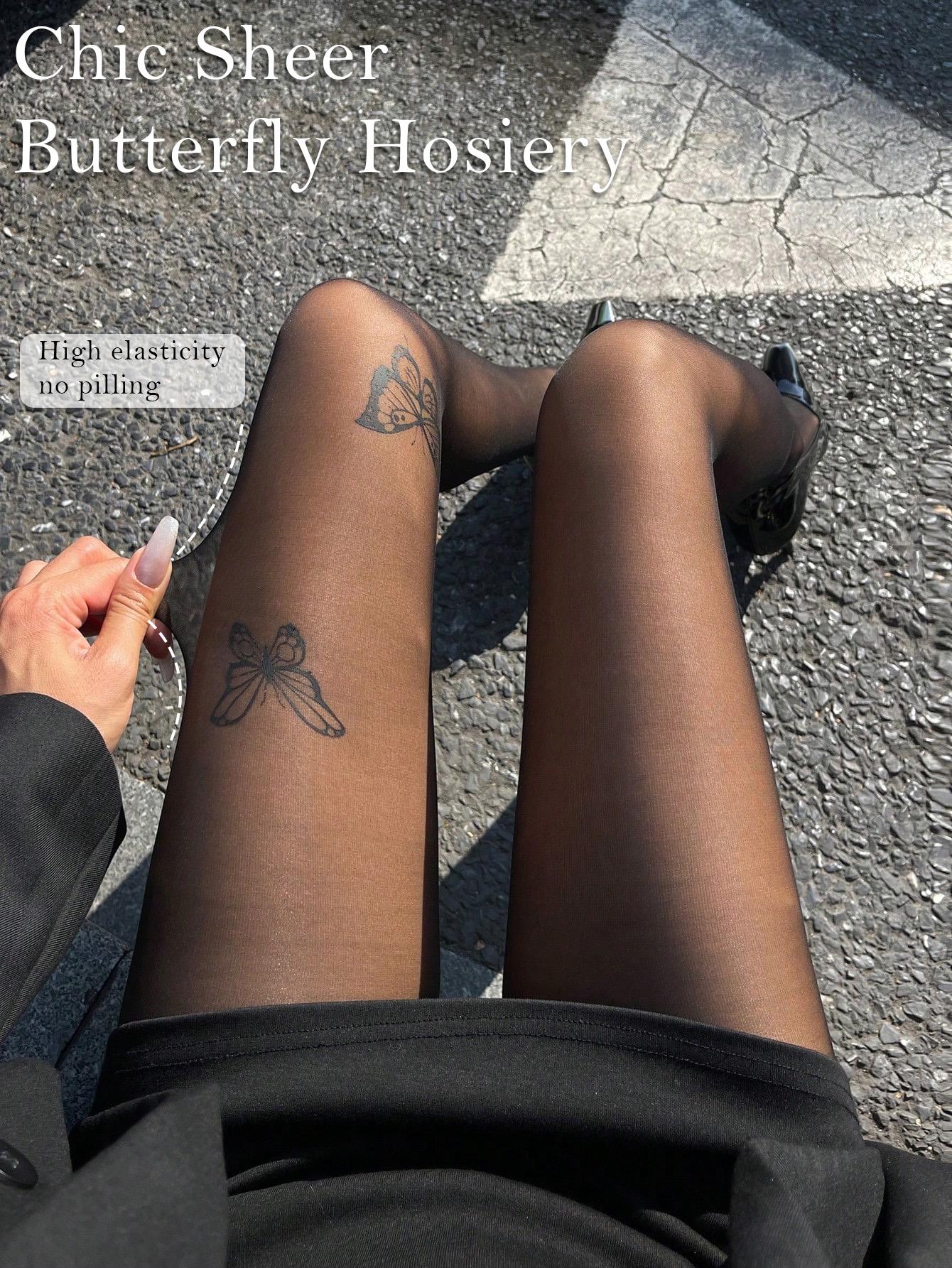 Butterfly Print Pantyhose, Vintage Sheer Stocking, Y2K High Elastic Thin Stocking, Sweet Cool Girl Fashion, All Seasons Wearable