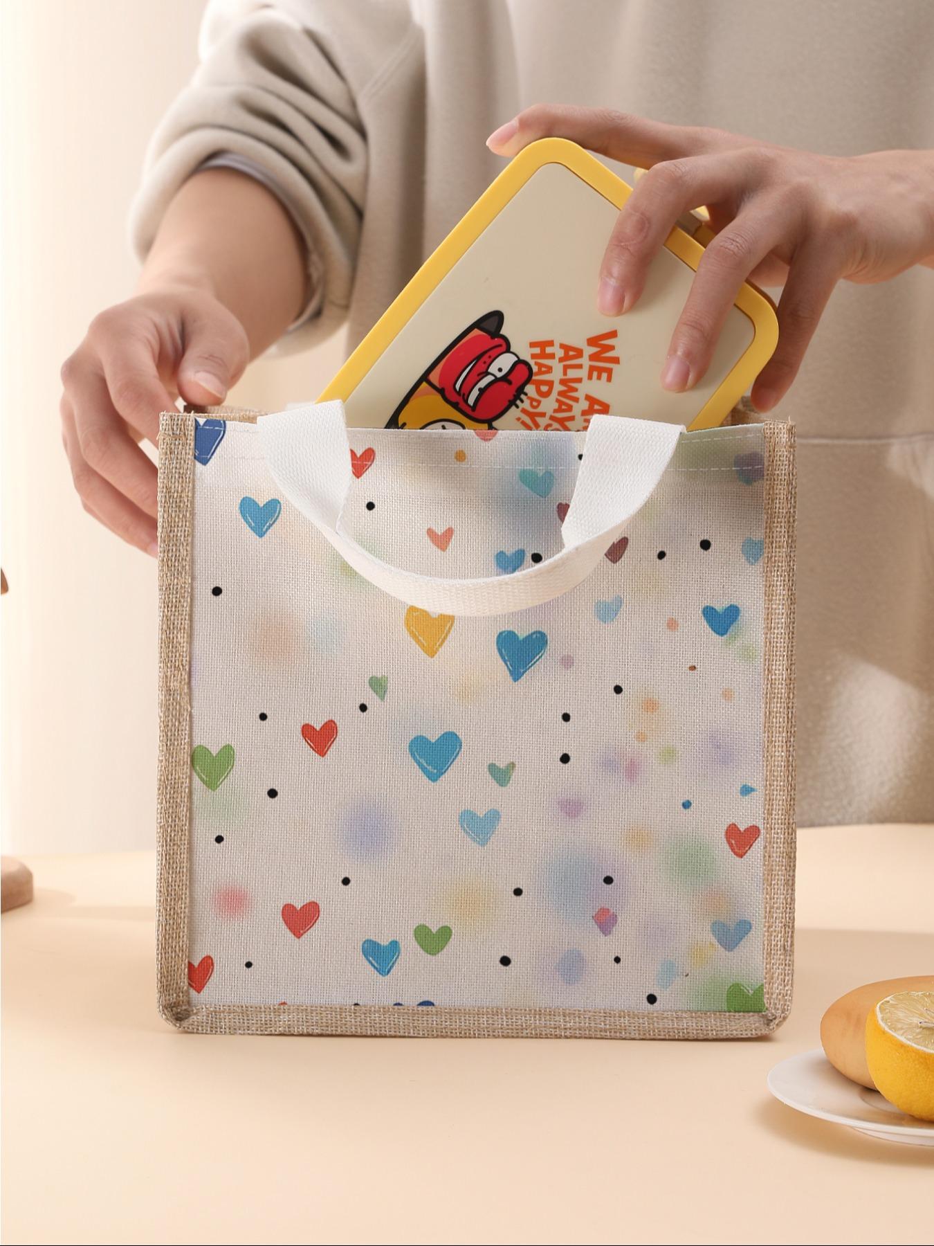 Heart Pattern Handbag Portable Lunch Bag, Women's Casual Shoulder Bag, Large Capacity Picnic Food Drink Bag, Valentine's Day Gift