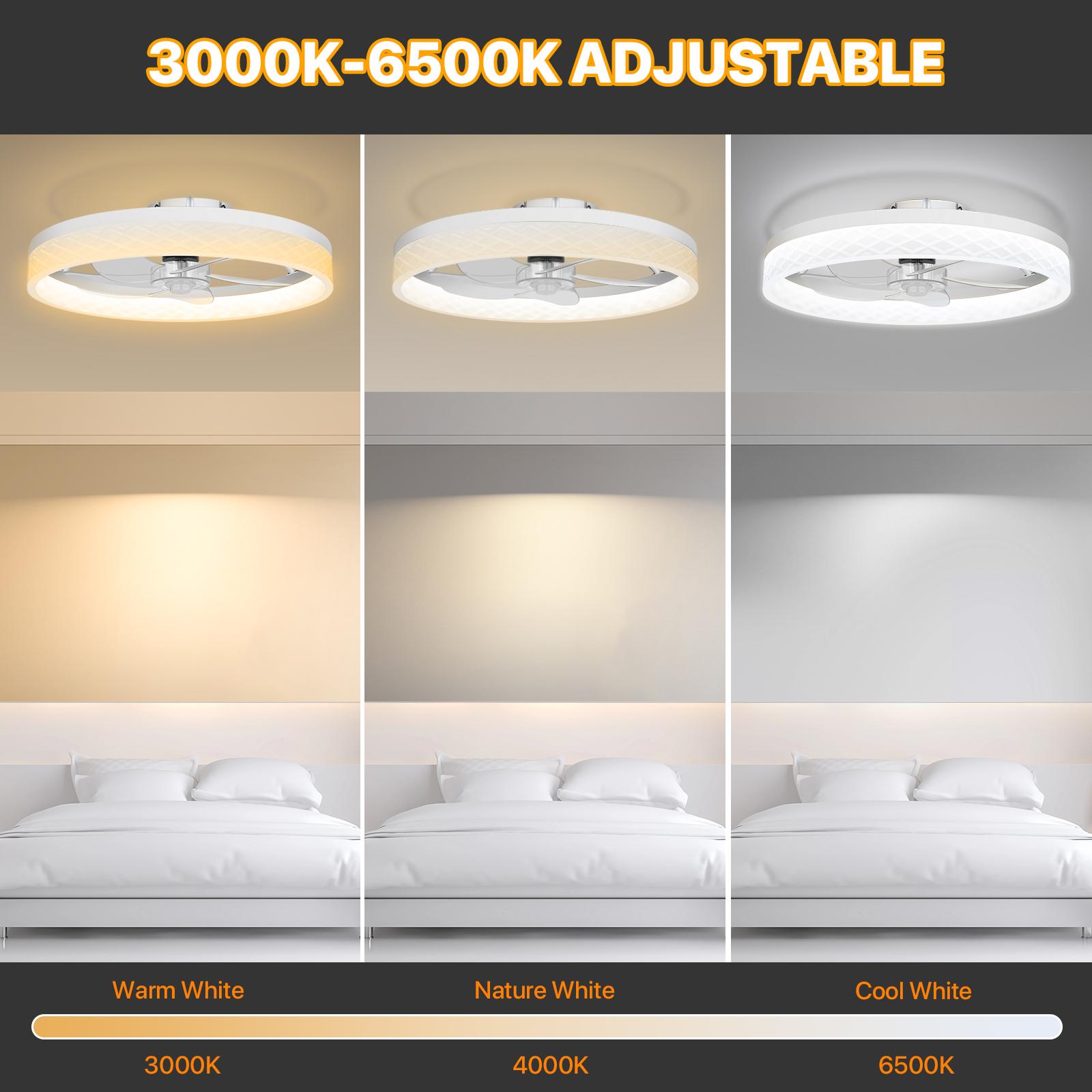 HYPERLITE Ceiling Fans with Lights - 19.7 Inch Flush Mount Ceiling Fan with Remote, 6 Wind Speeds, Reversible DC Motor, Dimmable LED Light with 3 CCT, Modern Ceiling Fan for Bedroom, Kitchen, Black，White，Adjustable Rgb Lighting，Jumpstart newyear