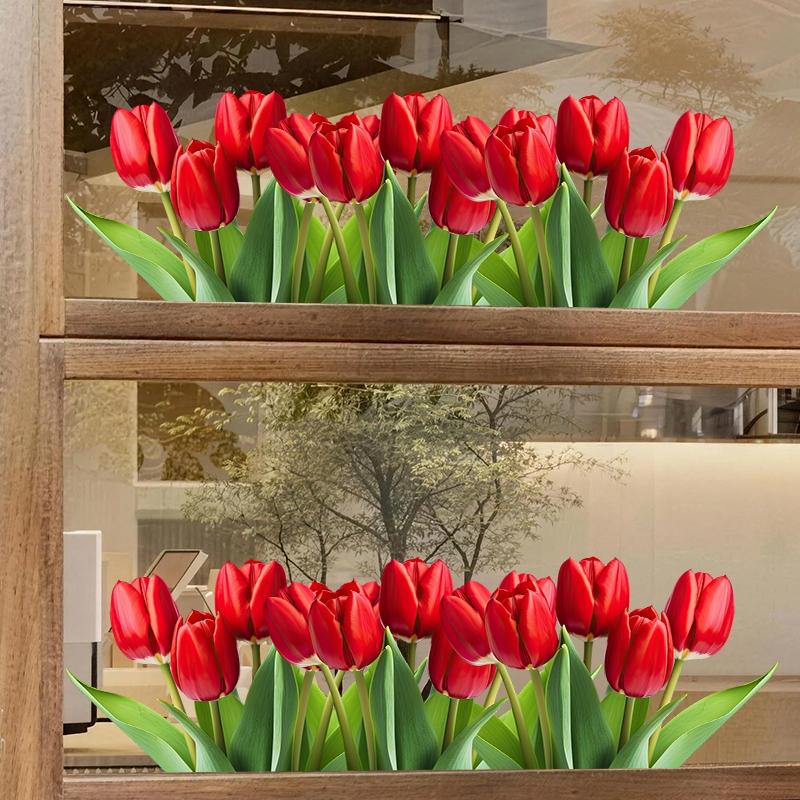 Vibrant Tulip Window Sticker, Colorful Garden Floral Clings, Easy-To-Apply PVC Art Design, Home & Bedroom Decor, Spring Summer Style