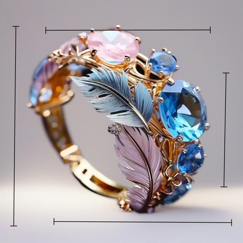 Embossed Colorful Feather Ring, Unique Exquisite High‑End Statement Jewelry