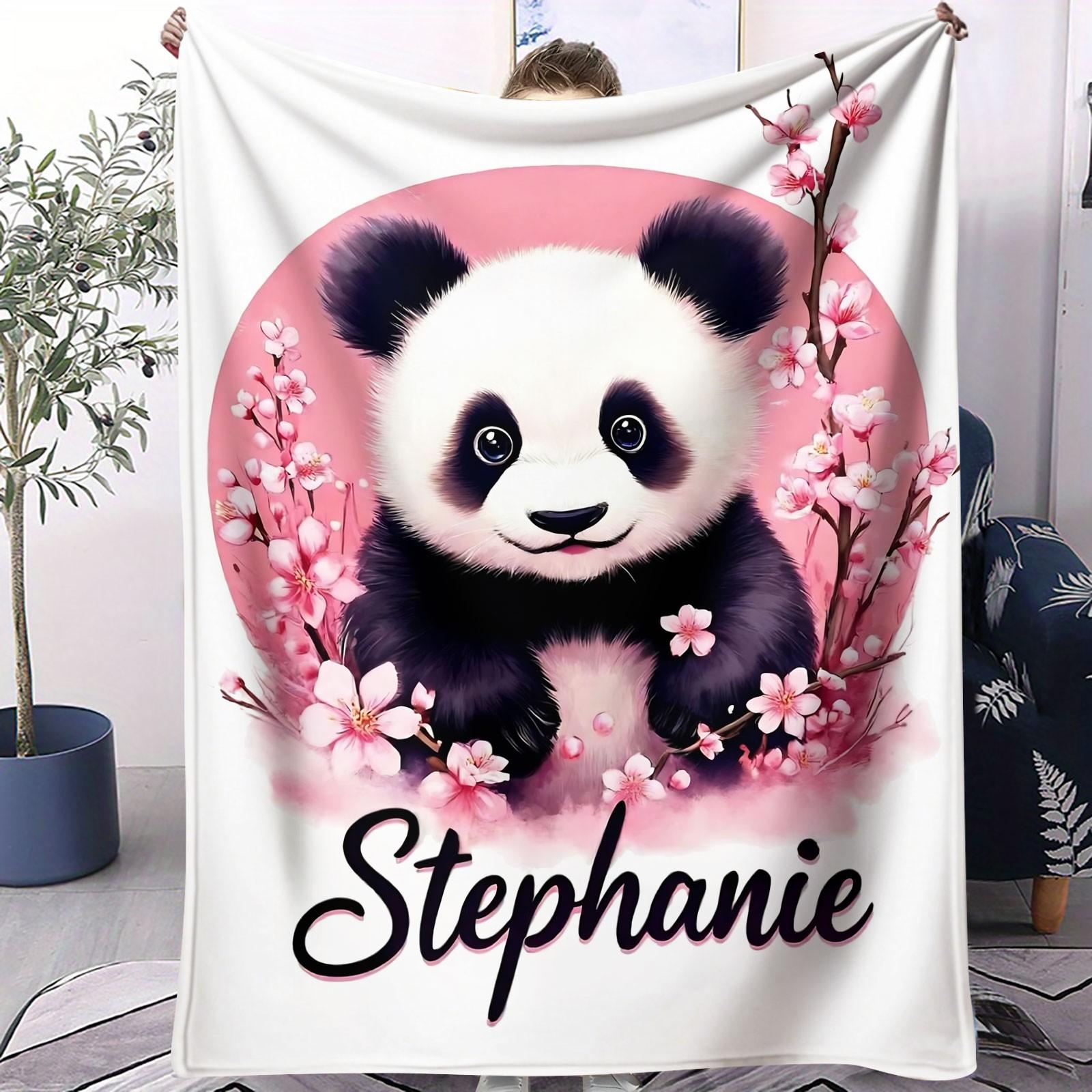 Custom Name Watercolor Panda Cherry Blossom Flannel Blanket, Personalized Floral Animal Print Throw Blanket, Ultra Soft Cozy Warm Blanket, Unique Gift Blanket for Girls, Panda Lovers Custom Name Watercolor Panda Cherry Blossom Flannel Blanket, Personalized Floral Animal Print Throw Blanket, Ultra Soft Cozy Warm Blanket, Unique Gift Blanket for Girls, Panda Lovers