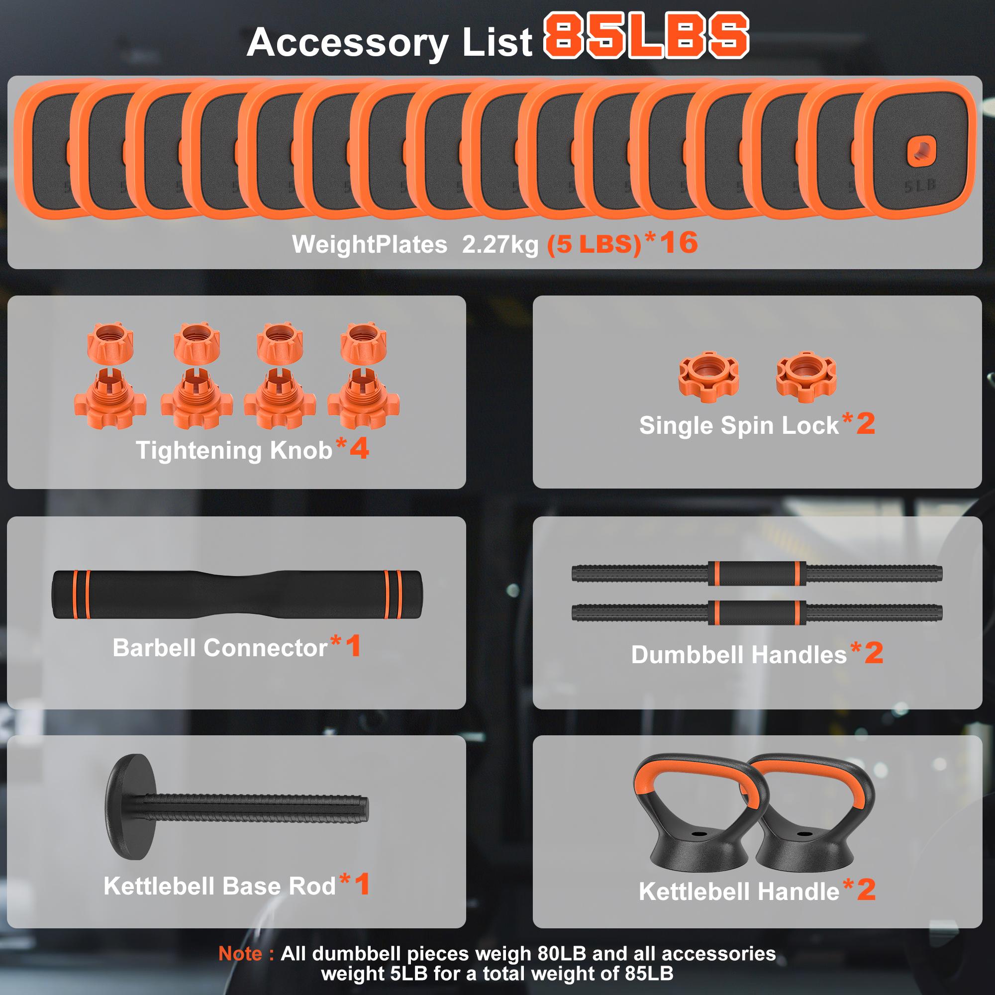 Bearbro 45/65/85lbs Adjustable Dumbbells Set, 4 in 1 Free Weights Dumbbells Set with Connector Used as Dumbbell, Barbell, Push up Stand, Kettlebells for Home Gym Exercises,dealsforyoudays