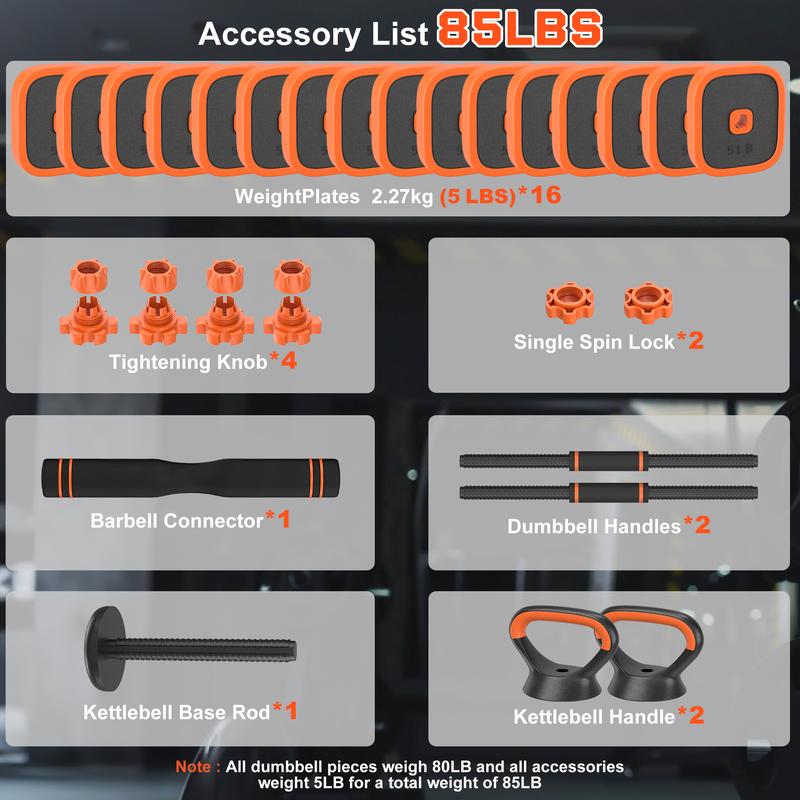 Bearbro 45/65/85lbs Adjustable Dumbbells Set, 4 in 1 Free Weights Dumbbells Set with Connector Used as Dumbbell, Barbell, Push up Stand, Kettlebells for Home Gym Exercises,dealsforyoudays