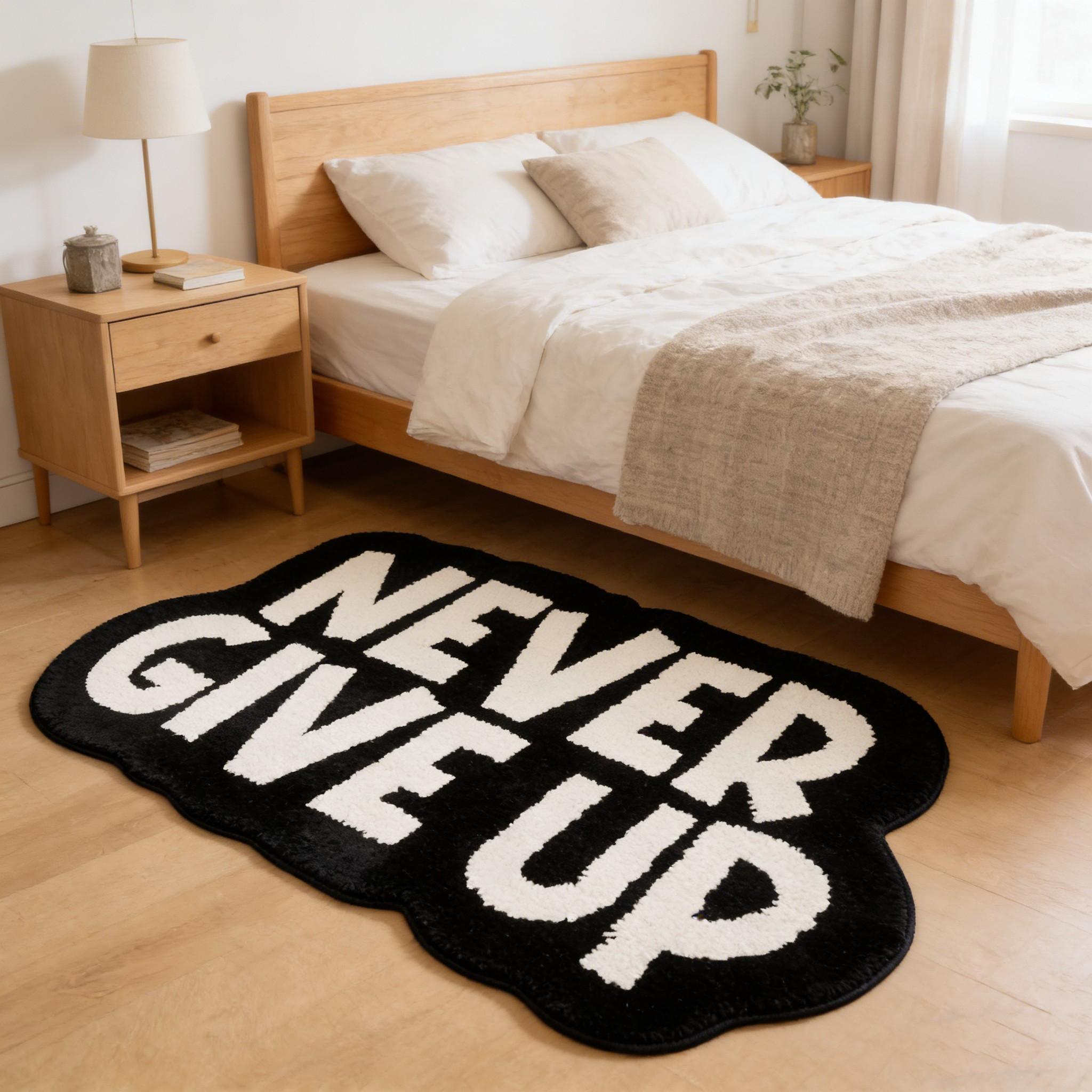 Never Give Up Cloud Shape Carpet, Inspirational Letter Rug, Soft Touch, Multi-Size, Easy Clean, Non-Slip, Living Room Bedroom Decor