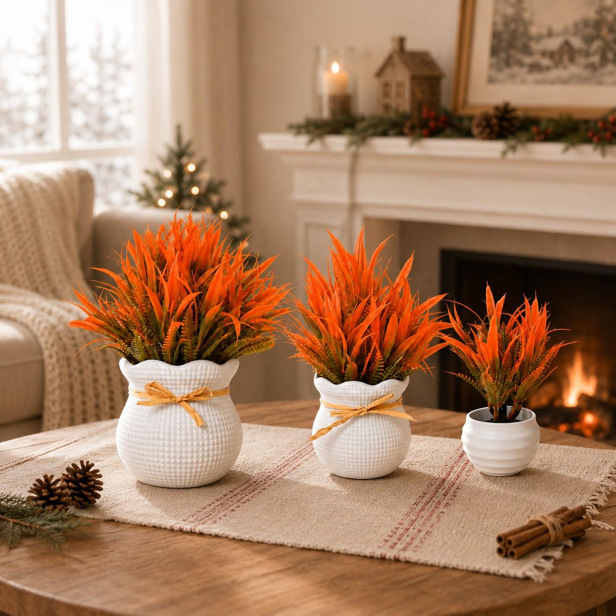 3pcs Autumn Artificial Plants Set, Mixed Sizes, Perfect for Harvest Festival, Halloween, Christmas, Fall Parties, Home Decor
