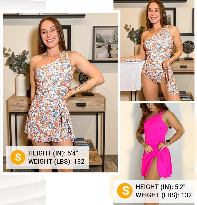 Daci One Piece Swim Dress - Women One Shoulder Tummy Control Swimsuit with Skirt Skirted Bathing Suit Swimdress