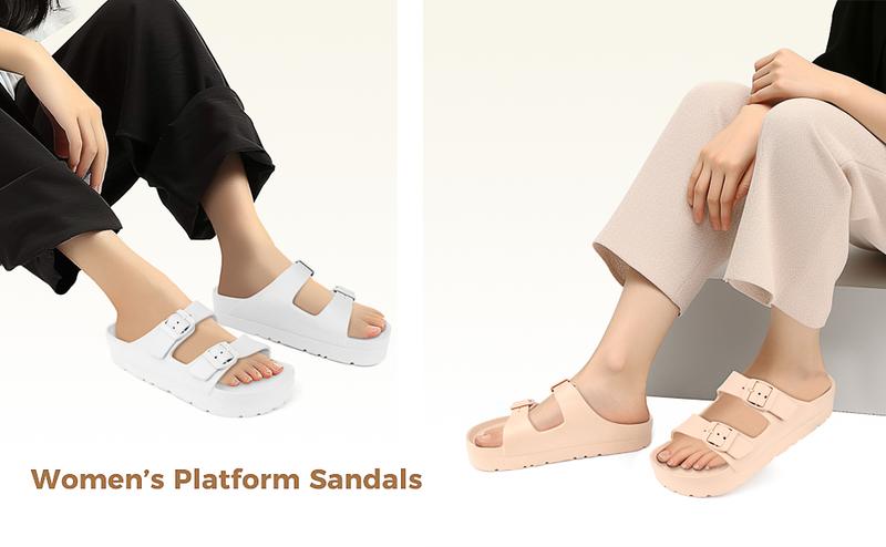 2026 New EVA Thick Bottom Casual Slippers with Height Increase for External Wearing, Cool Slippers with Double Buckles, Lightweight and Anti slip Beach Shoes for Women